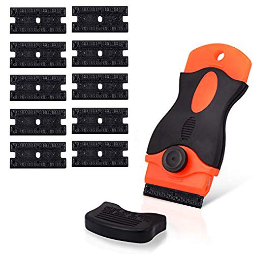 CANOPUS Plastic Razor Blade Scraper with 10 Double Edged Plastic Replacement Blades Suitable to Remove Glue Stickers Decals Gaskets Auto Window Tint Vinyls BlackOrange - Image 1