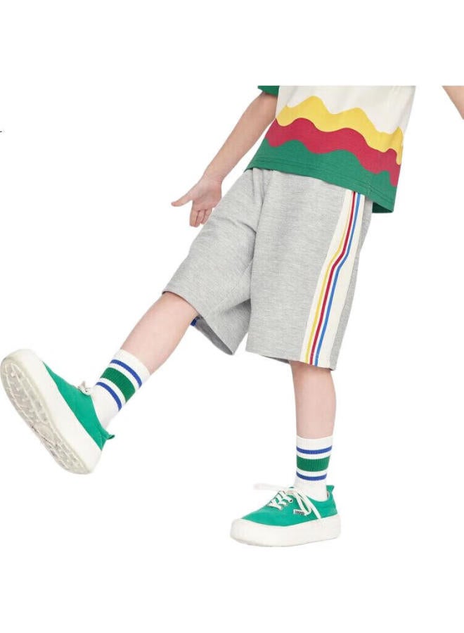 Mqd Boys' Summer Color Block Sports Five-Point Knit Pants Light Grey/Light Linen Grey 130 - Image 2