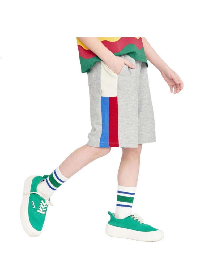 Mqd Boys' Summer Color Block Sports Five-Point Knit Pants Light Grey/Light Linen Grey 130 - Image 3