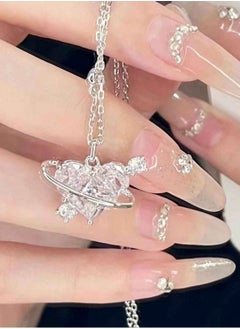 Huitich Elegant Heart Crystal Jewelry Set Silver Necklace & Earrings for Women  - Image 2