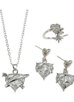 Huitich Elegant Heart Crystal Jewelry Set Silver Necklace & Earrings for Women  - Image 1