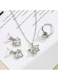 Huitich Elegant Heart Crystal Jewelry Set Silver Necklace & Earrings for Women  - Image 5