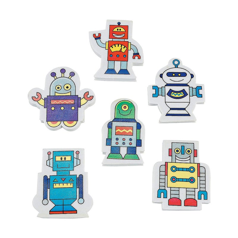 Fun Express Robot Eraser Stationery Pencil Accessories Erasers 24 Pieces