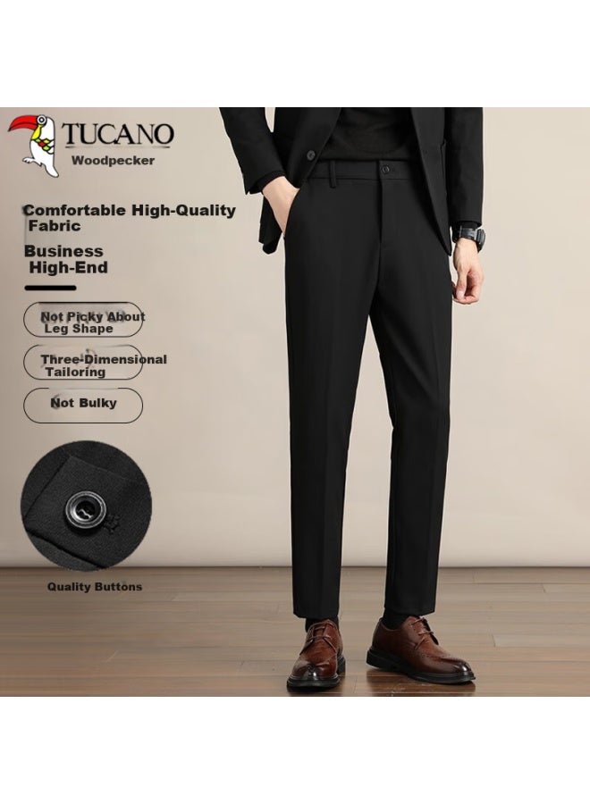 Tucano Men's Casual Pants Four Seasons Business Versatile Suit Pants Fashion Slim Elastic Long Pants Men's Black 36 - Image 1