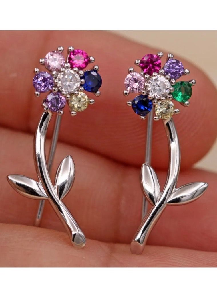 NOON'S UP - 18k White Gold Plated Cubic Zirconia Multicolor Earrings - Image 1