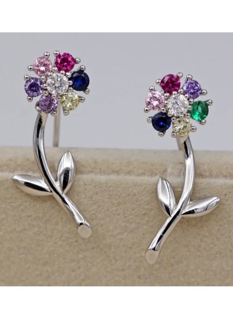 NOON'S UP - 18k White Gold Plated Cubic Zirconia Multicolor Earrings - Image 1