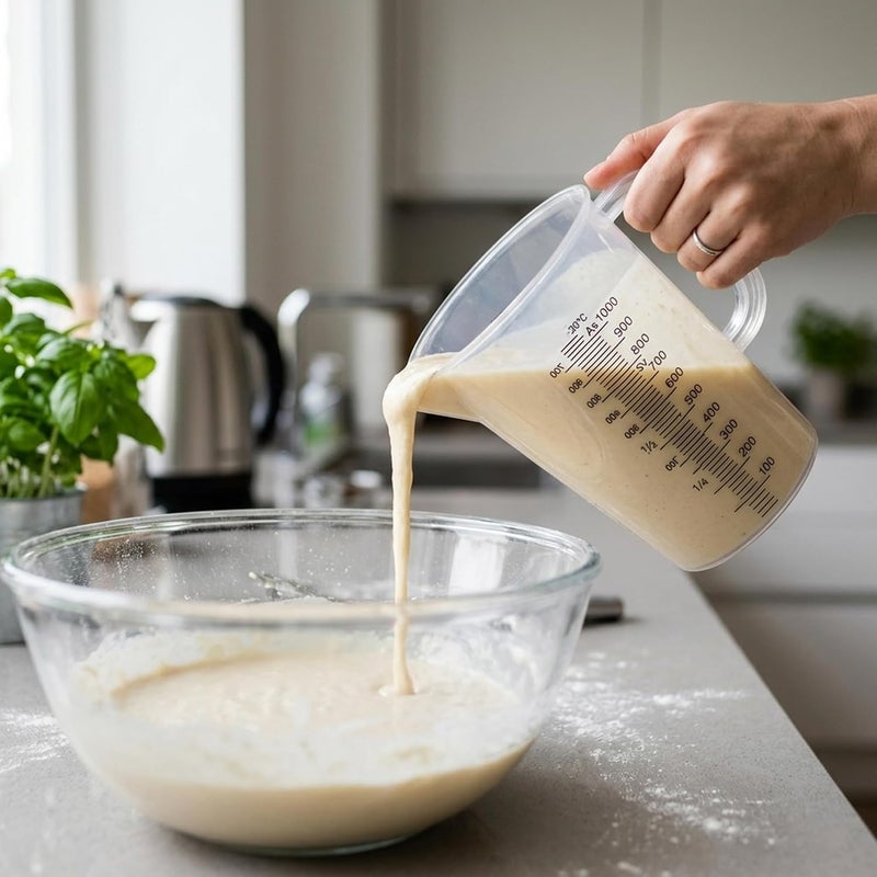 Cuisine Art كوزين آرت 1000 مل PP كوب قياس بلاستيكي – خالي من BPA، بيكر أبيض مدرج مع مقبض وفوهة سكب سهلة للمطبخ والخبز والطهي والقهوة والمختبر وقطاع الضيافة – سعة 34oz - Image 2