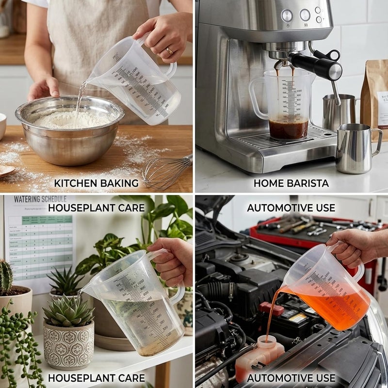Cuisine Art كوزين آرت 1000 مل PP كوب قياس بلاستيكي – خالي من BPA، بيكر أبيض مدرج مع مقبض وفوهة سكب سهلة للمطبخ والخبز والطهي والقهوة والمختبر وقطاع الضيافة – سعة 34oz - Image 4