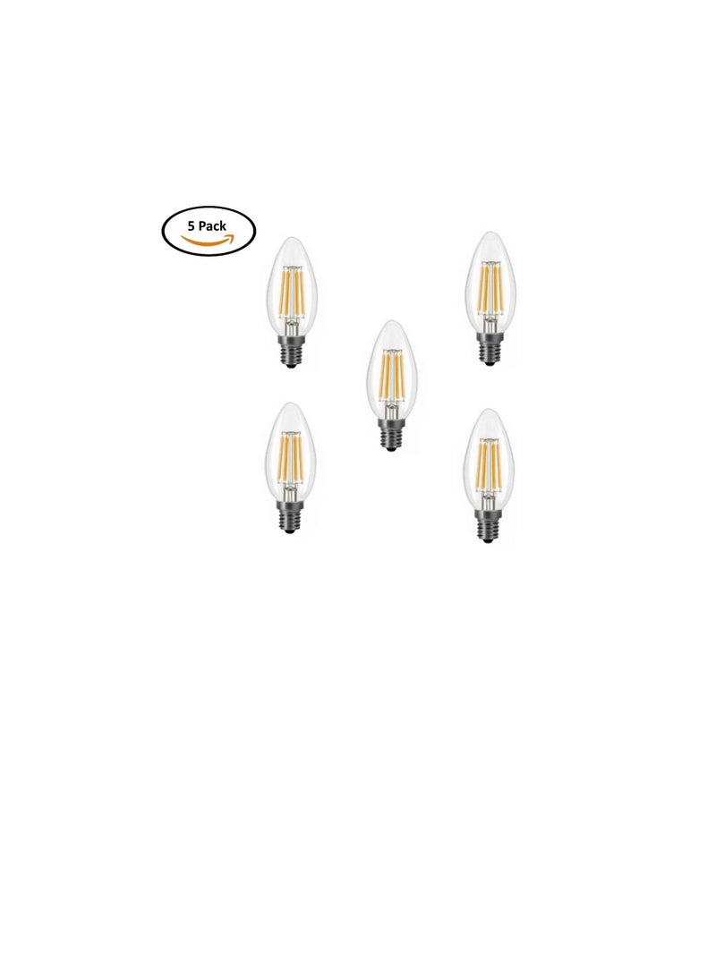 LED Candle Filament Bulb 4W E14, 33W Equivalent Chandelier Light Bulbs, Transparent Glass Lamp - Pack of 5 pcs (6500K DAY LIGHT) - Image 2