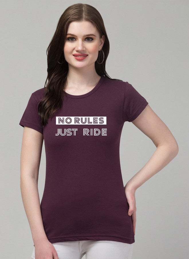 TREND LEVEL Burgundy Typography Printed Cotton T-shirt for Women - Image 1