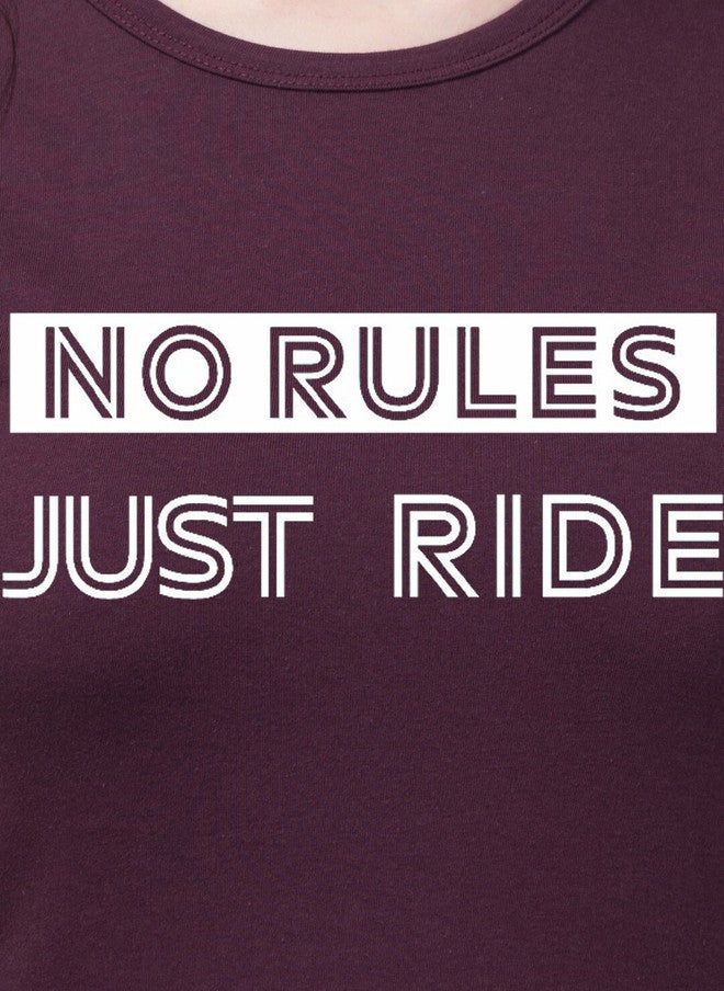 TREND LEVEL Burgundy Typography Printed Cotton T-shirt for Women - Image 2