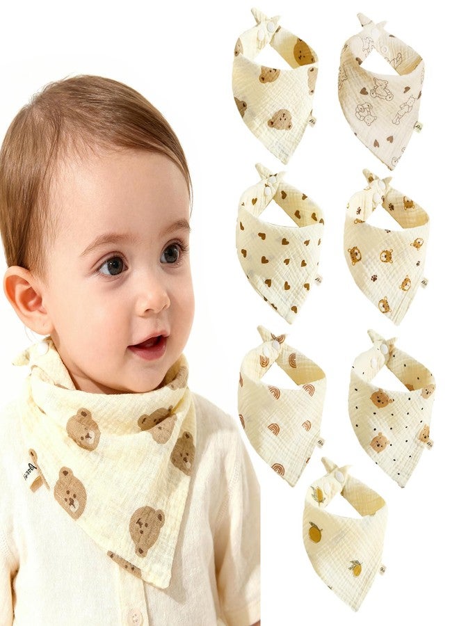 ICKEYOU 7 Pack Muslin Baby Bandana Bibs Soft Triangle Cotton Drool for Boys and Girls Adjustable Teething and Feeding for Newborns and Infants 0 to 36 Months (7pcs Yellow triangle bibs) - Image 1