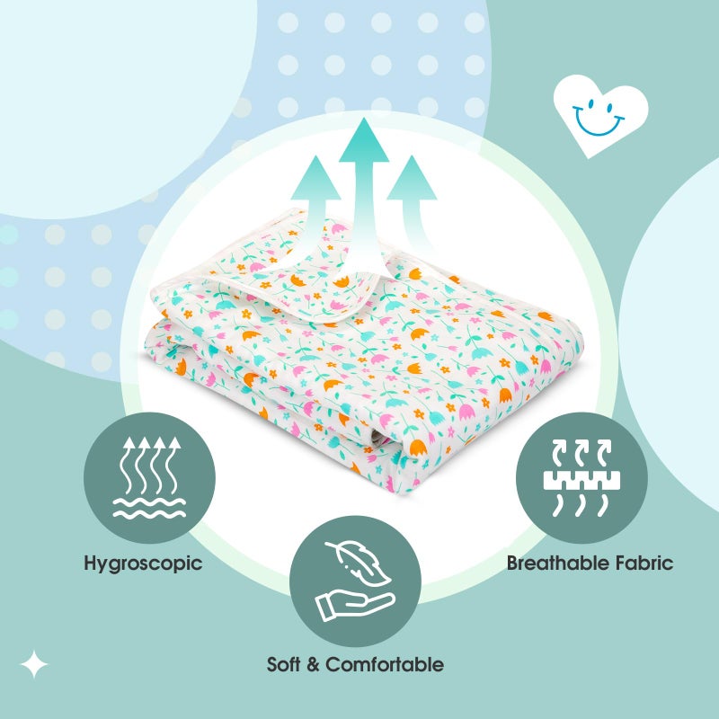 mee mee Mee Mee 2-in-1 Super Soft Baby Blanket & Wrapper | Cozy 3 Layer Blanket with Comfortable Muslin & Fleece | with Attractive Flower Prints (Assorted) for 0-2 Years (100X120 CM) - Image 4