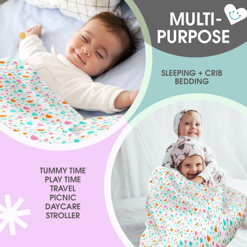 mee mee Mee Mee 2-in-1 Super Soft Baby Blanket & Wrapper | Cozy 3 Layer Blanket with Comfortable Muslin & Fleece | with Attractive Flower Prints (Assorted) for 0-2 Years (100X120 CM) - Image 5