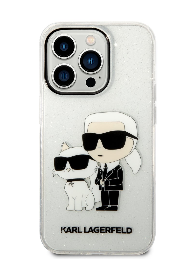 كارل لاغرفيلد IML Glitter NFT Karl & Choupette حافظة صلبة لهاتف آیفون برو 15 - شفاف - Image 1