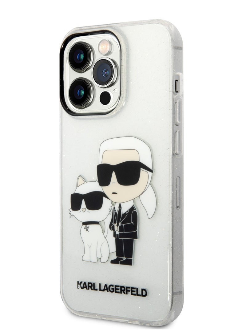كارل لاغرفيلد IML Glitter NFT Karl & Choupette حافظة صلبة لهاتف آیفون برو 15 - شفاف - Image 2