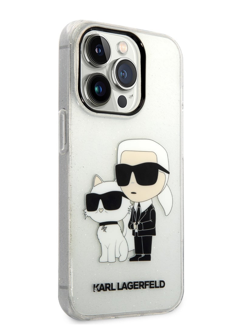 كارل لاغرفيلد IML Glitter NFT Karl & Choupette حافظة صلبة لهاتف آیفون برو 15 - شفاف - Image 3