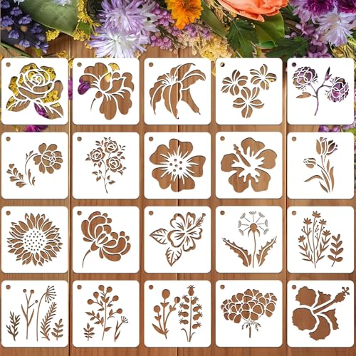 JULMELON Flower Stencils for Wood, 20Pcs Sunflower Painting Stencil Reusable Stencils DIY for Wall Floor Decor Rock Dot Painting Art Projects (3inch) - Image 1