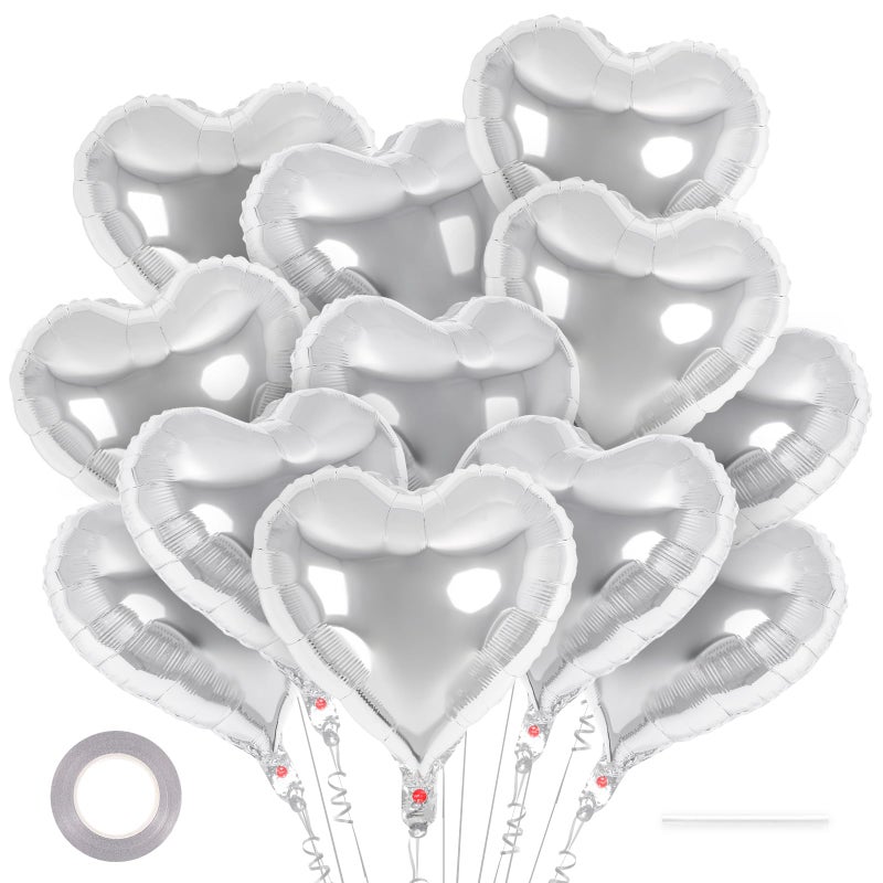 YOTHORN 12 Pcs Sliver Heart Balloons 18 Inch Heart Shape Foil Balloons Love Balloon Valentine Balloon For Birthday Party Wedding Engagement Party Baby Shower Valentine Day Decorations (Sliver) - Image 1