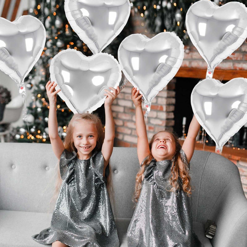 YOTHORN 12 Pcs Sliver Heart Balloons 18 Inch Heart Shape Foil Balloons Love Balloon Valentine Balloon For Birthday Party Wedding Engagement Party Baby Shower Valentine Day Decorations (Sliver) - Image 3