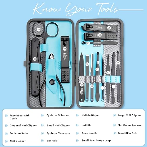 Beauté Secrets Professional Manicure Set 15 pcs,Stainless Steel Nail Clippers Scissors Cuticle Nipper Pedicure Tools Kit - Portable Travel Grooming Kit for Men and Women with Luxurious Case Blue (Blue) - Image 2