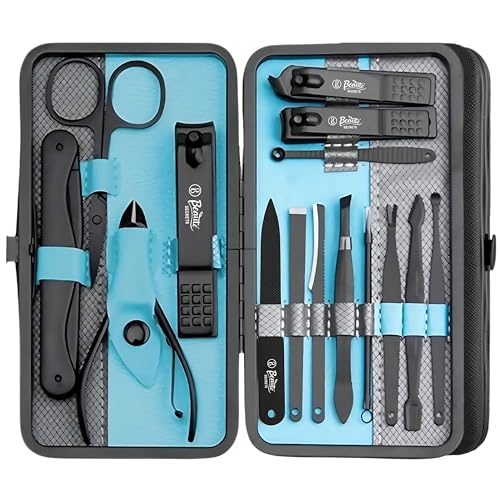 Beauté Secrets Professional Manicure Set 15 pcs,Stainless Steel Nail Clippers Scissors Cuticle Nipper Pedicure Tools Kit - Portable Travel Grooming Kit for Men and Women with Luxurious Case Blue (Blue) - Image 1