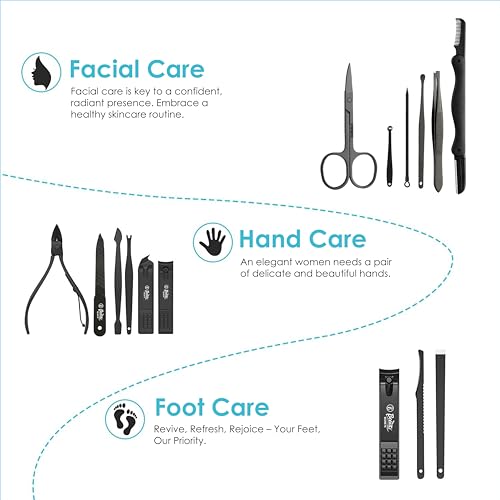Beauté Secrets Professional Manicure Set 15 pcs,Stainless Steel Nail Clippers Scissors Cuticle Nipper Pedicure Tools Kit - Portable Travel Grooming Kit for Men and Women with Luxurious Case Blue (Blue) - Image 3