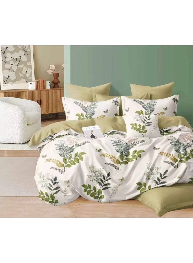 طقم مفروشات فاخر بحجم كينج مكون من 6 قطع - تصميم بسيط، غطاء لحاف 220×240 سم مع شرشف مطاطي و4 أغطية وسائد