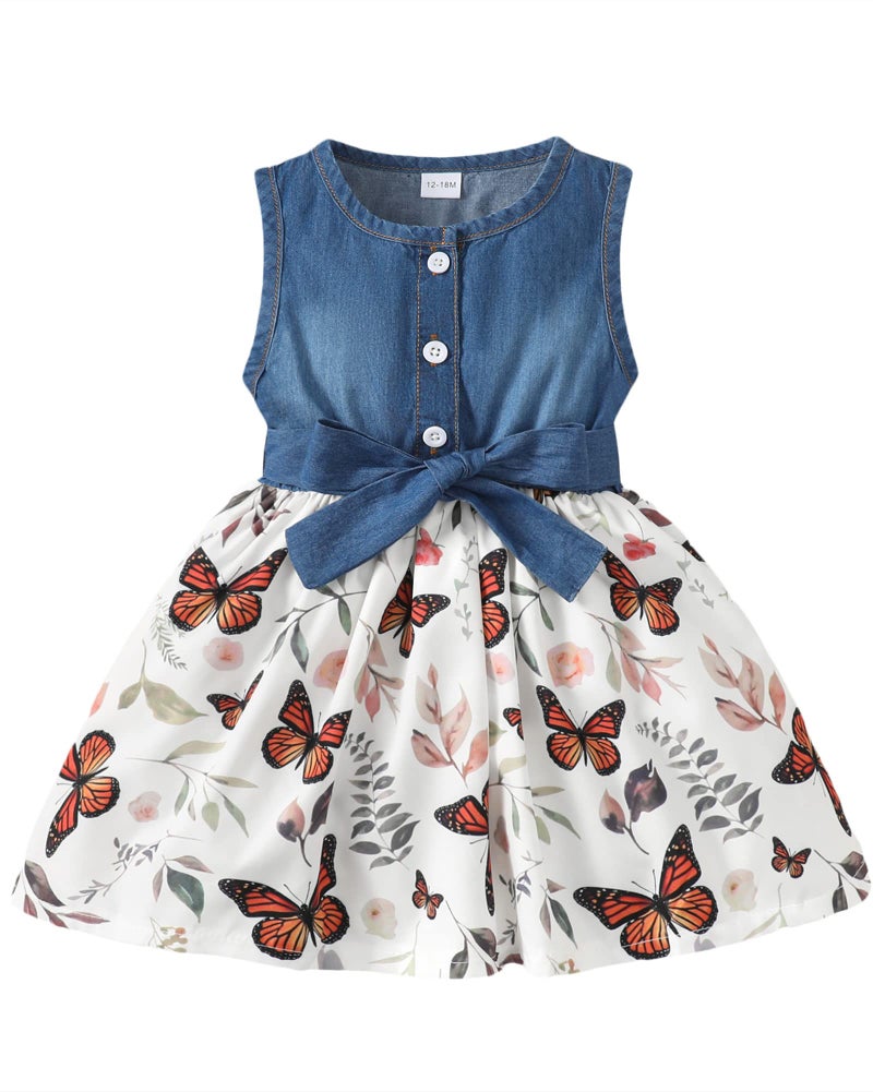 Saeaby Toddler Girl Clothes Dress Outfit 2T Girl Clothes 3T Ruffle Little Girls Dress Denim Sleeveless Summer Flower Sundress 2 3 Year Old Girl Outfits - Image 1