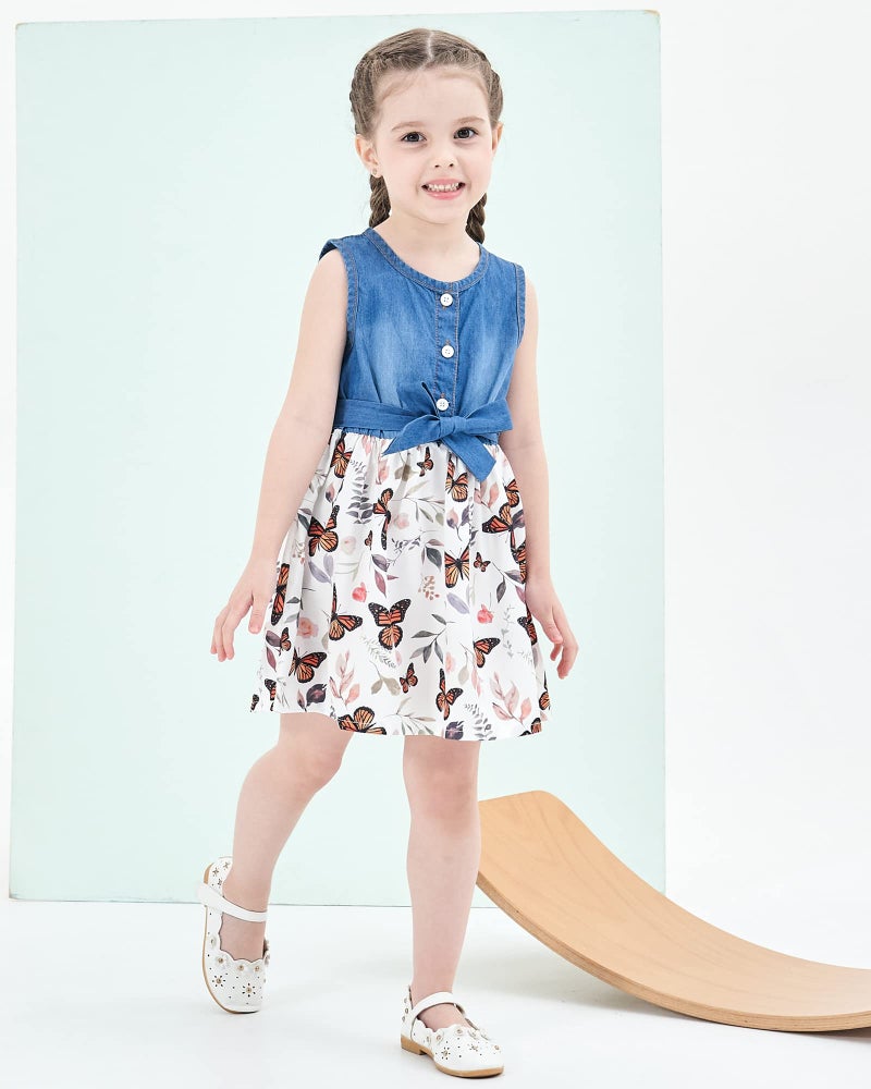 Saeaby Toddler Girl Clothes Dress Outfit 2T Girl Clothes 3T Ruffle Little Girls Dress Denim Sleeveless Summer Flower Sundress 2 3 Year Old Girl Outfits - Image 3
