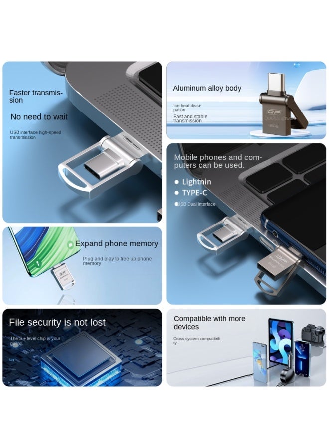 Type-c محرك أقراص USB 64 جيجابايت تخزين عالي السرعة 128 جيجابايت سعة كبيرة ميني كمبيوتر معدني مزدوج الاستخدام محرك أقراص USB - Image 2