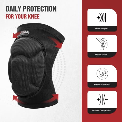 MitButy Protective Knee Pads for Men, Women & Kids – 1 Pair Thick Foam Cushioned Pads for Volleyball, Dance, Gardening, Wrestling & Kneeling – Durable Protection for Work & Sports (M: 15.5–21.5") - Image 4