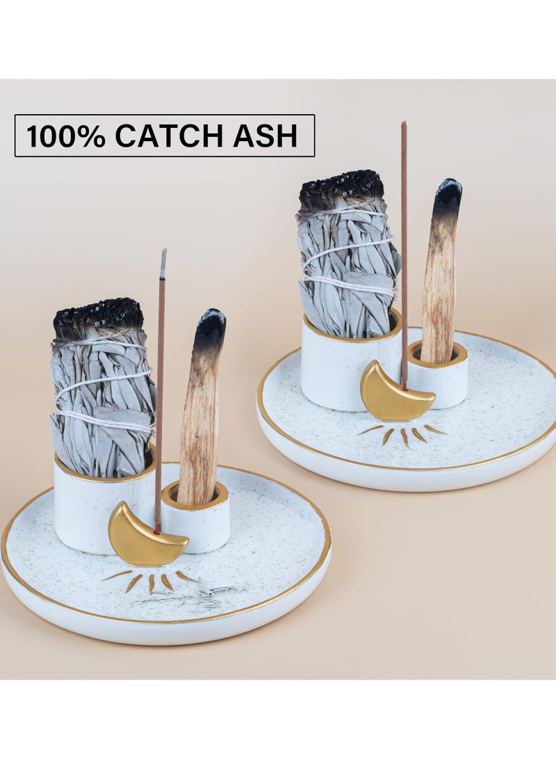 SOLARAE Palo Santo Sticks Holder, Ceramic Smudge Tray, Multi-Purpose Incense Burner Candle Holder, Elegant Incense Burner Holder, Effortless to Clean Sage Holder Ash Catcher Tray for Meditation Yoga Room - Image 2