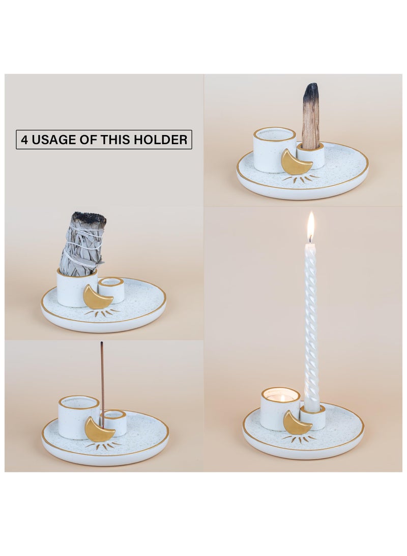 SOLARAE Palo Santo Sticks Holder, Ceramic Smudge Tray, Multi-Purpose Incense Burner Candle Holder, Elegant Incense Burner Holder, Effortless to Clean Sage Holder Ash Catcher Tray for Meditation Yoga Room - Image 4