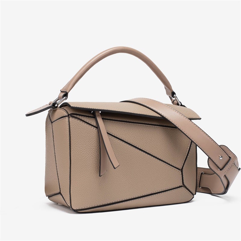 Simple Handheld Geometric Bag All-Match Stitching Litchi Pattern Crossbody Bag Lightweight Large Capacity Doctor Bag - Image 4