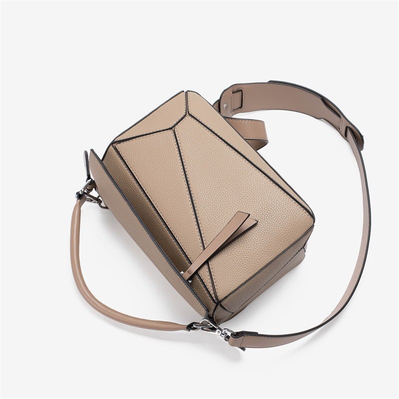 Simple Handheld Geometric Bag All-Match Stitching Litchi Pattern Crossbody Bag Lightweight Large Capacity Doctor Bag - Image 5