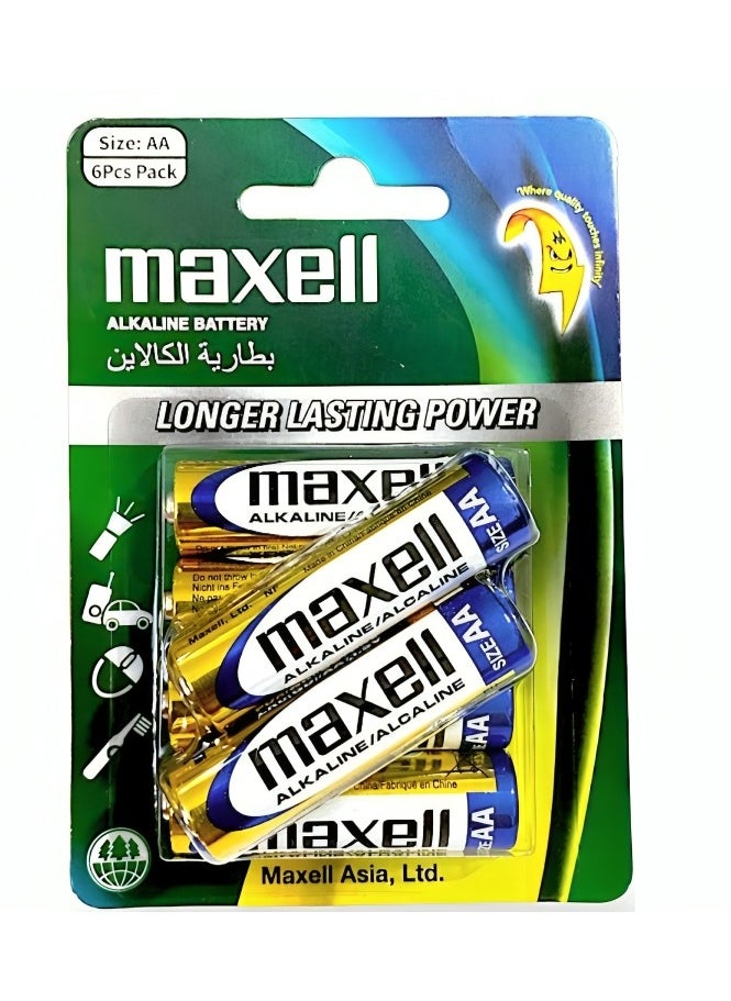 Maxell 6-Piece Alkaline AA Battery 1.5 v 