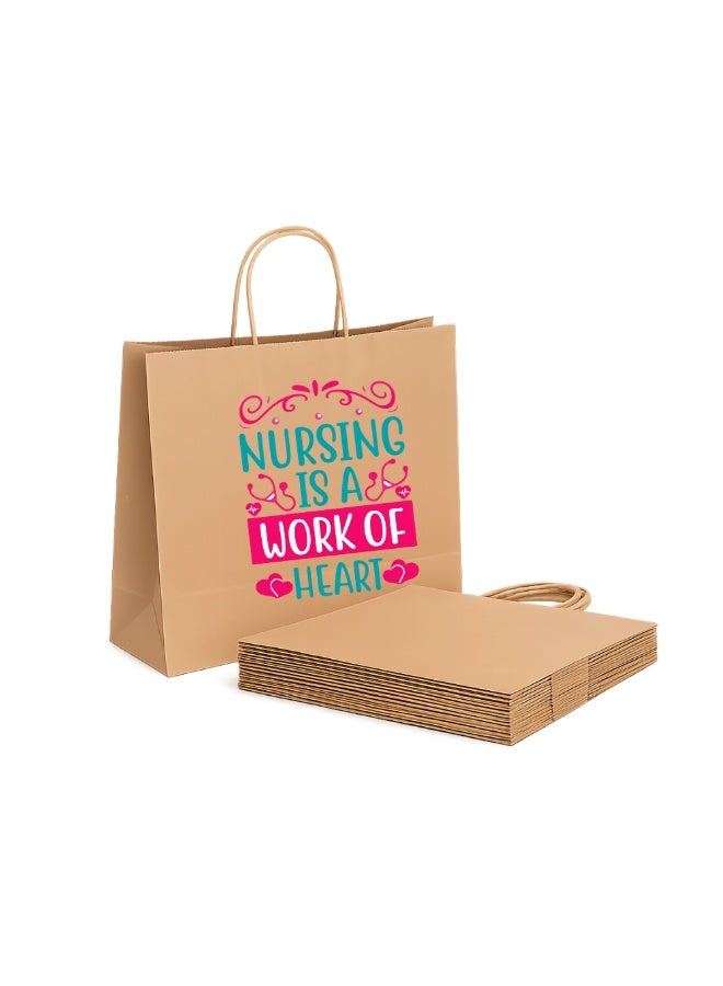 PRINTSHOP4ME Pack of 10 Nurse Day Kraft Brown Paper Bags With Twisted Paper Handle Eco-Friendly Bags - Perfect for International Nurses Day and Nurses Week Gifts - Image 1