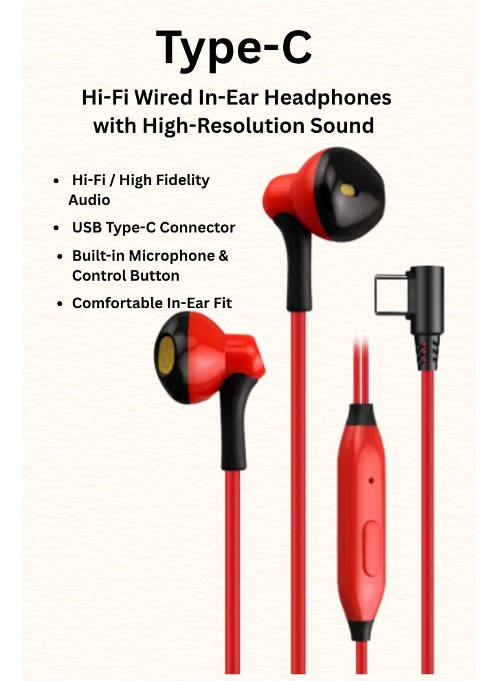 Type-C Hi-Fi Stereo Earphones with Mic – High-Definition Wired Audio, Deep Bass, and Balanced Sound – Lightweight and Comfortable In-Ear Design – Built-in Volume and Play Controls – Compatible with All USB-C Android Phones and Tablets - Image 1