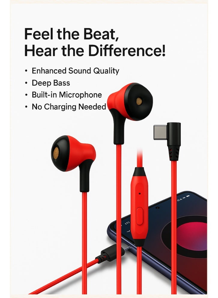 Type-C Hi-Fi Stereo Earphones with Mic – High-Definition Wired Audio, Deep Bass, and Balanced Sound – Lightweight and Comfortable In-Ear Design – Built-in Volume and Play Controls – Compatible with All USB-C Android Phones and Tablets - Image 2