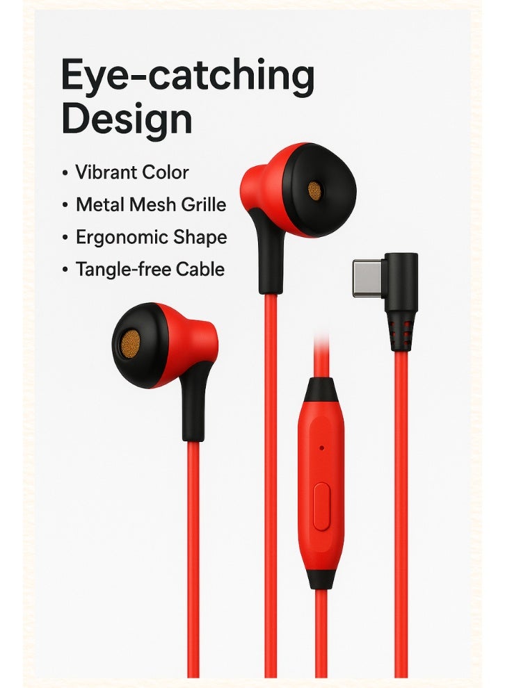 Type-C Hi-Fi Stereo Earphones with Mic – High-Definition Wired Audio, Deep Bass, and Balanced Sound – Lightweight and Comfortable In-Ear Design – Built-in Volume and Play Controls – Compatible with All USB-C Android Phones and Tablets - Image 3