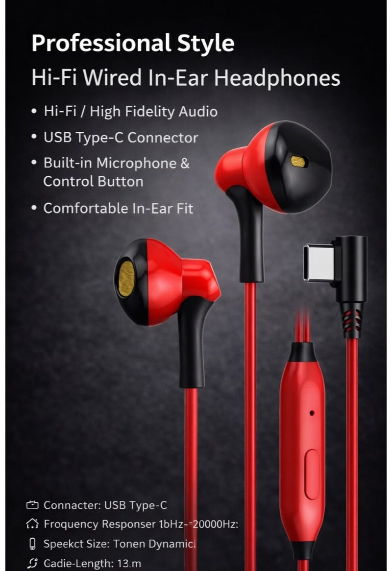 Type-C Hi-Fi Stereo Earphones with Mic – High-Definition Wired Audio, Deep Bass, and Balanced Sound – Lightweight and Comfortable In-Ear Design – Built-in Volume and Play Controls – Compatible with All USB-C Android Phones and Tablets - Image 1