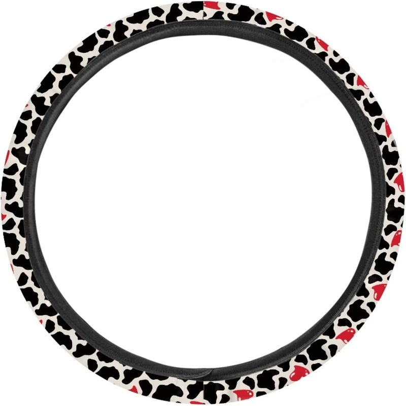Universal Non-Slip Steering Wheel Cover, 15-inch Polyester Material Driving Accessories, Suitable for Car and Truck(Red Heart Cow Texture) - Image 2