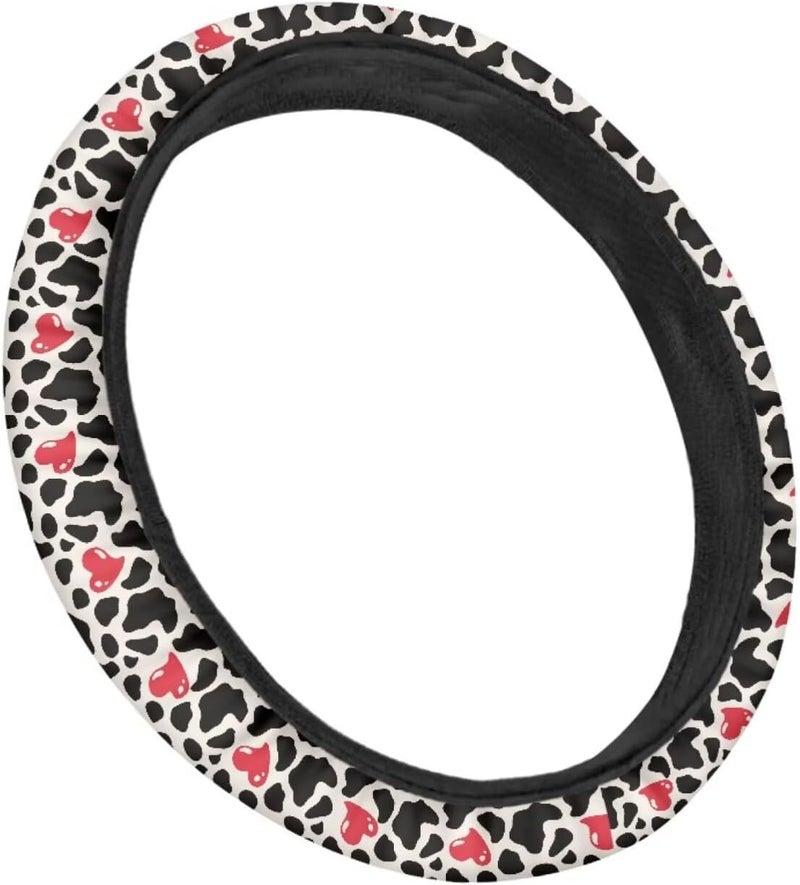 Universal Non-Slip Steering Wheel Cover, 15-inch Polyester Material Driving Accessories, Suitable for Car and Truck(Red Heart Cow Texture) - Image 3