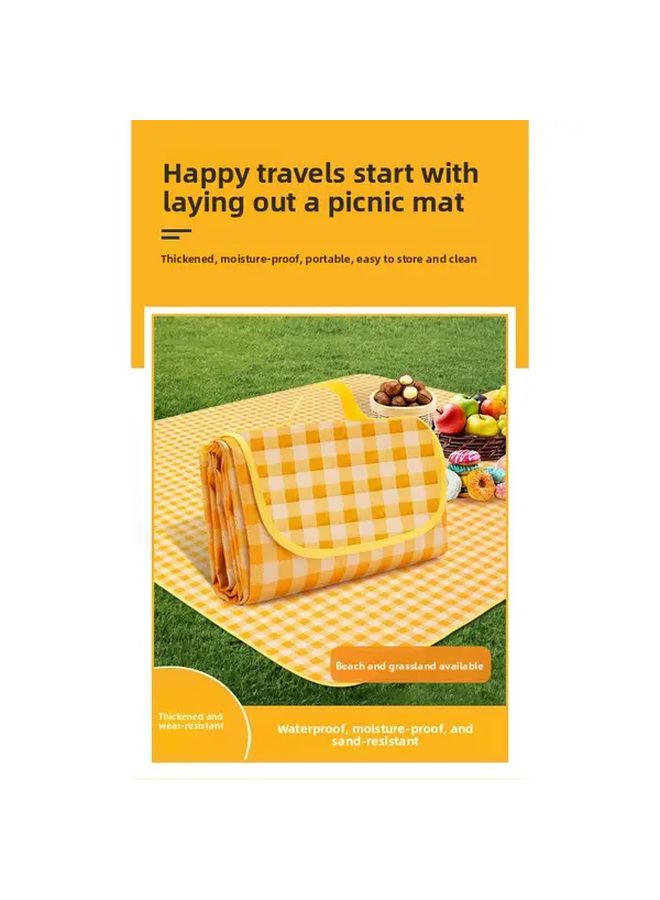 Yellow Grid Extra Thick All Weather Outdoor Picnic Mat Non Slip Moisture Resistant 78 74x78 74 Inch - Image 5