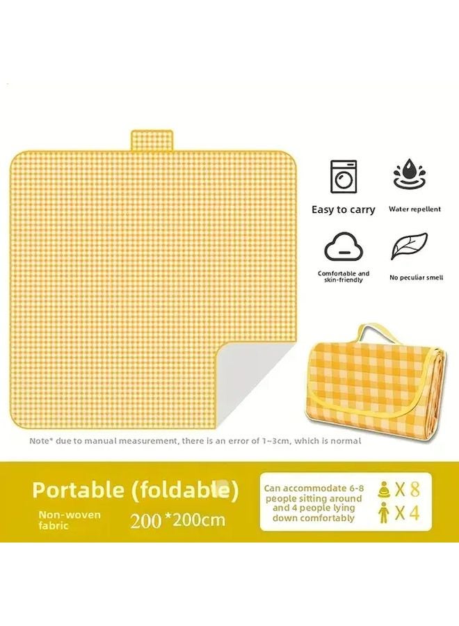 Yellow Grid Extra Thick All Weather Outdoor Picnic Mat Non Slip Moisture Resistant 78 74x78 74 Inch - Image 1