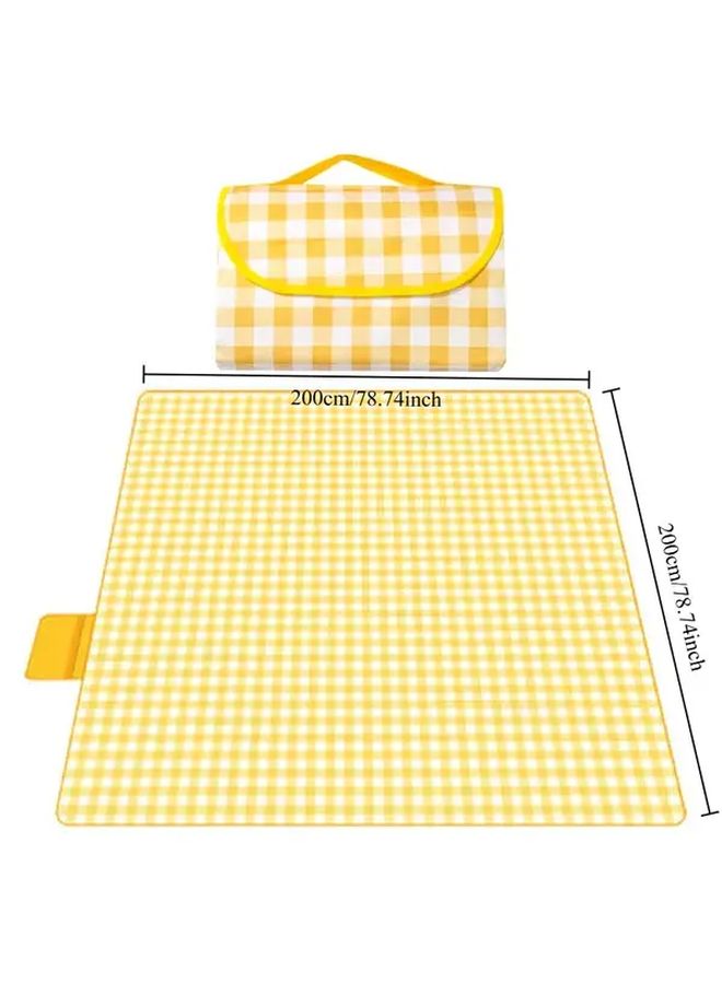 Yellow Grid Extra Thick All Weather Outdoor Picnic Mat Non Slip Moisture Resistant 78 74x78 74 Inch - Image 4