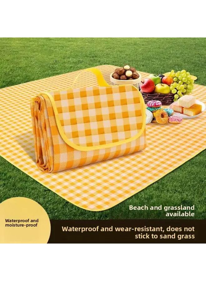 Yellow Grid Extra Thick All Weather Outdoor Picnic Mat Non Slip Moisture Resistant 78 74x78 74 Inch - Image 2