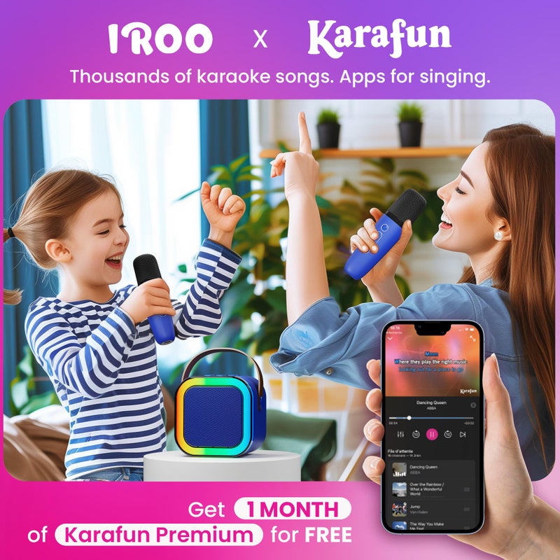 Iroo Mini Karaoke Machine For Kids  2025 Top Toys Birthday Gifts Ideas For Girls Ages 4  5  6  7  8  9  10  12+ Years Old  Portable Bluetooth Speaker With 2 Wireless Mics For Party Toddlers(Darkblue) - Image 2