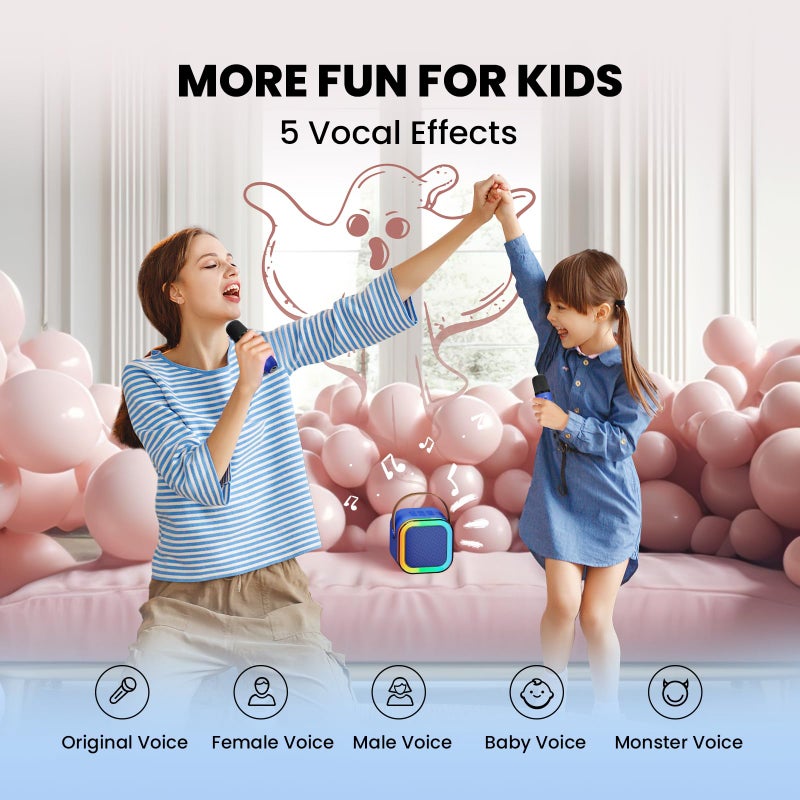 Iroo Mini Karaoke Machine For Kids  2025 Top Toys Birthday Gifts Ideas For Girls Ages 4  5  6  7  8  9  10  12+ Years Old  Portable Bluetooth Speaker With 2 Wireless Mics For Party Toddlers(Darkblue) - Image 5